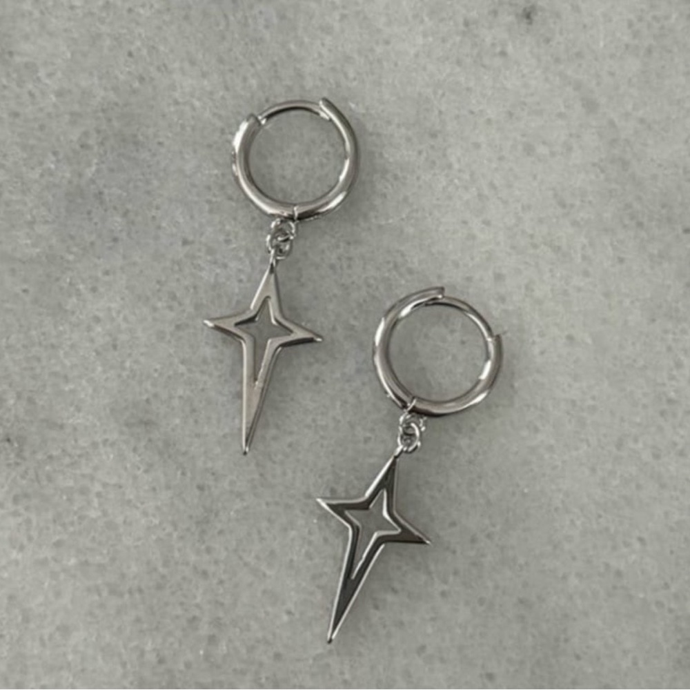 Sterling Silver Huggie Hoop Star Dangle Earrings Brand New